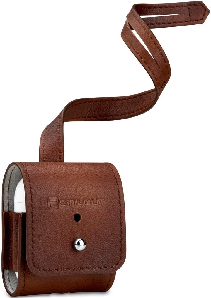 StilGut Leather Case for Apple AirPods 2. Generation, AirPods 2 Case with Leather-Band, Cognac Brown, Cognac - with leather strap - Image 2