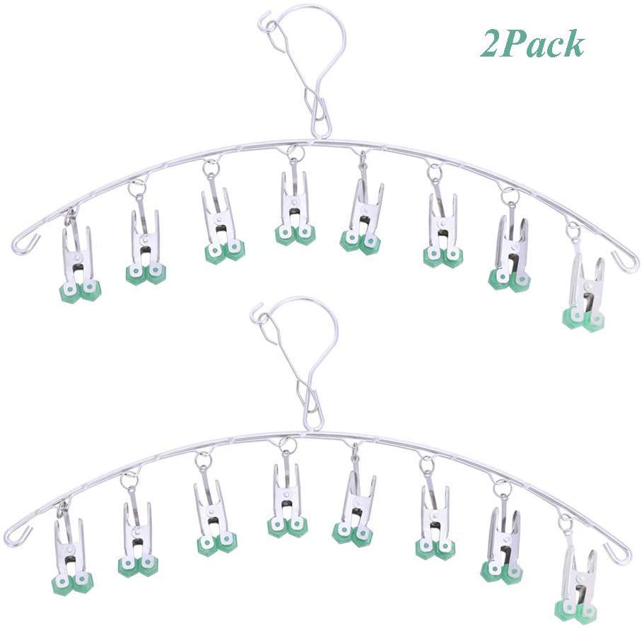 2Pack Drying Hanger, Stainless Steel Drying Rack, Drip Hanger With 8 Pegs for Underwear Socks Bra Panty Gloves Windproof