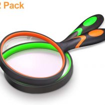 Magnifying Glass 10X, Handheld Reading Magnifier with Non-Slip Soft Rubber Handle, 75mm Magnifying Lens, Shatterproof Magnifying Mirror Reading Books, Inspection, Insects(Green/Orange) Pack of 2