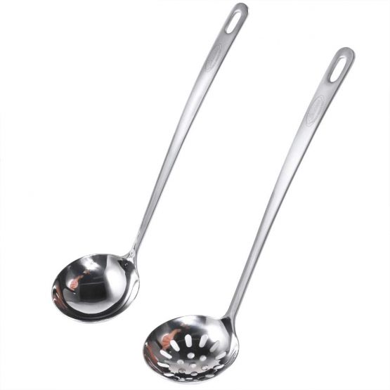 Newness 2 Pcs Slotted Spoon And Soup Ladle 304 Stainless Steel Cooking Skimmer Cookware Utensil 8119