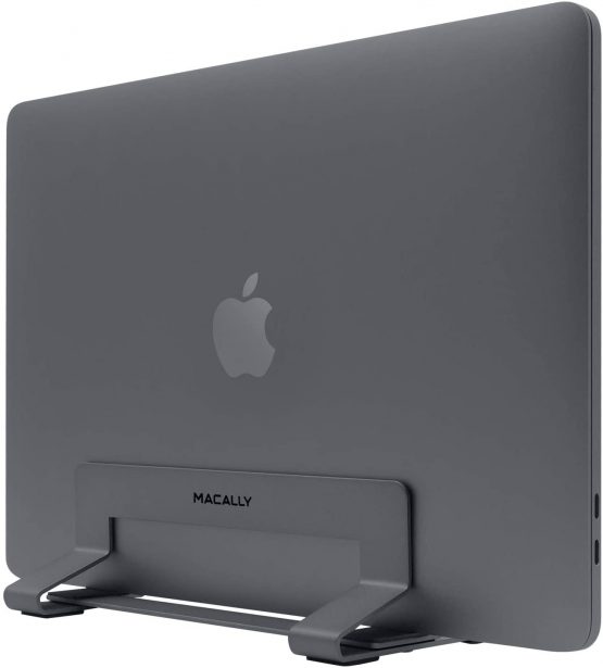 Macally VCSTAND Space Saving and Stylish Steel Stand for MacBook, MacBook Air, MacBook Pro and any Laptop between .63” and 1.19”/1.6 cm to 3 cm - Space gray