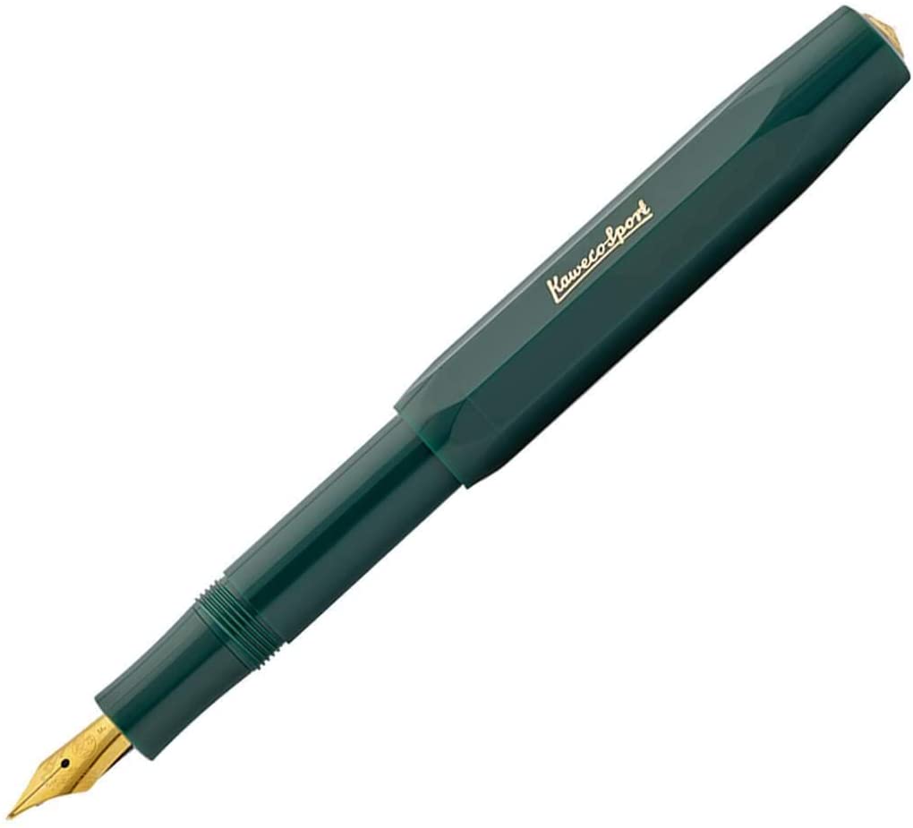 Kaweco CLASSIC SPORT Fountain Pen Green with Gold-Plated Steel Nib and Iridium Tip for Ink Cartridges I Sport Fountain Pen 13 cm I Nib: B (Broad)