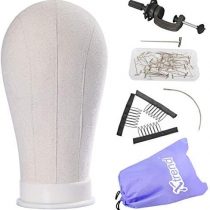 Xtrend 21"-24" Canvas Wig Head Poly Manikin Head for Making/Drying/Styling Wigs Model Training Head Professional Mannequin Head with 50 Pcs T Pins and Clamp Stand 21 Inch…