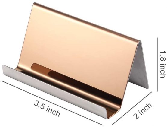 YOSCO Stainless Steel Business Card Holder for Desk Office Business Card Stand Collection Organizer for Name Card,Business Card Display, 2 Pack (Rose Gold) - Image 4