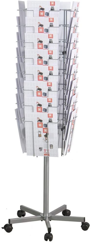 TWINCO A4 32 Compartment Floor Standing Mobile Literature Holder, Silver, 148cm x 52cm x 52cm