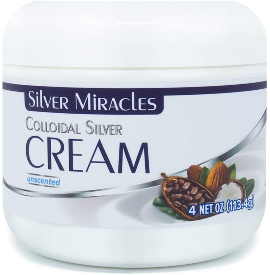 Silver Miracles Colloidal Silver Cream, 4oz, Colloidal Silver Skin Healing Cream, Scent and Dye Free, Moisturizes Dry Skin