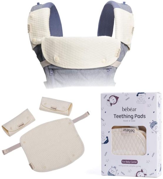 Bebamour Teething Pads for Baby Carrier, 100% Cotton Drool Bibs for Baby Carrier Newborn to Toddler, 3PCS Baby Teething Pads for Boys/Girls, Fits All Carrier/Reversible/Natural