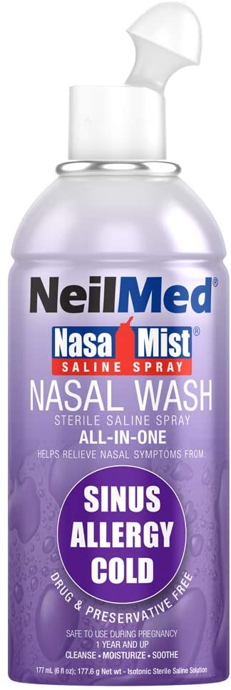 NeilMed NasaMist Spray All-in-One 177.6 g (Pack of 1), Neil Med Nasa Mist Multi Purpose Saline Spray All in One, 6.3 Ounces Unit
