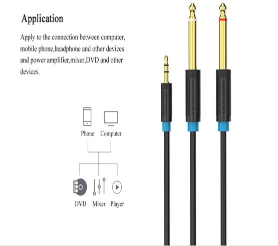 Double 6.35mm Mono Cable (0.5m/1.6ft), Vention Aux Cabo 3.5mm 1/8 inch to Dual 6.35mm 1/4 inch Audio Splitter Cable Digital Interface Cable Instrument Cable for Recorder Electric Guitar Amplifier - Image 4