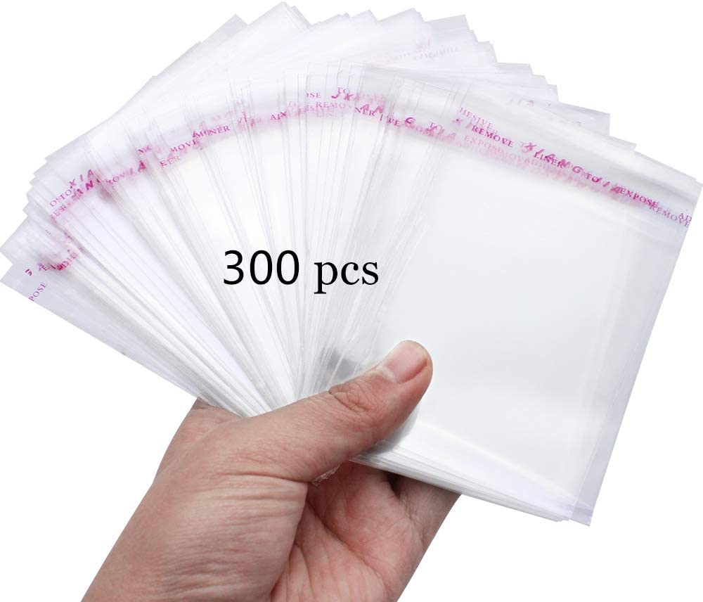 NewZC 8x7cm Small Clear Cellophane Bags 300 Piece Opp Adhesive Plastic Bag