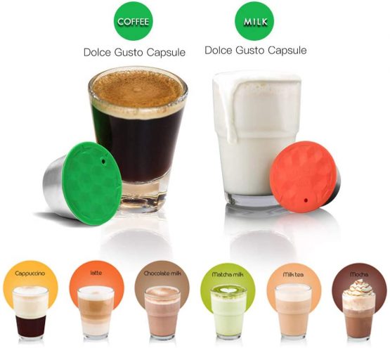 i Cafilas Reusable Coffee Pods + Refillable Milk Capsules for Dolce Gusto Machines, Stainless Steel Coffee Capsules Filter with 1 Spoon & 1 Brush - Image 2