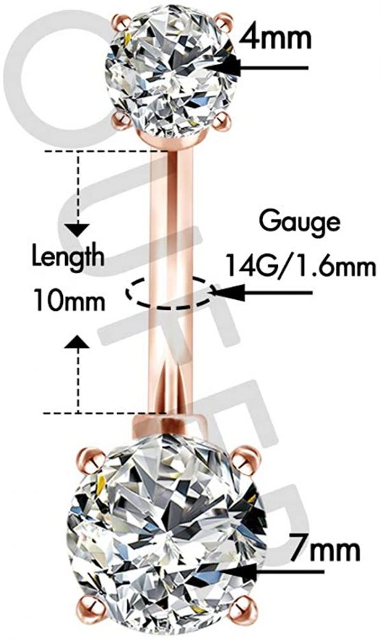 OUFER 14G 316L Stainless Steel Navel Piercing Jewellery Clear CZ Navel Bar Belly Button Rings - Image 2