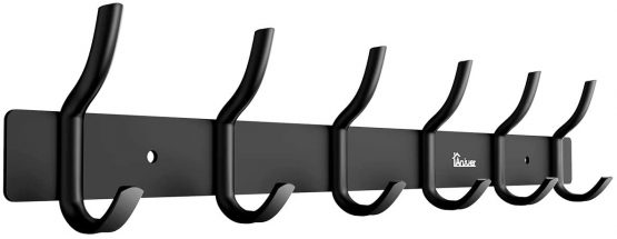 Anjuer Coat Hanger Clothes Rack 6 Hooks Heavy Duty Clothes Hat Holder Aluminum Alloy Black