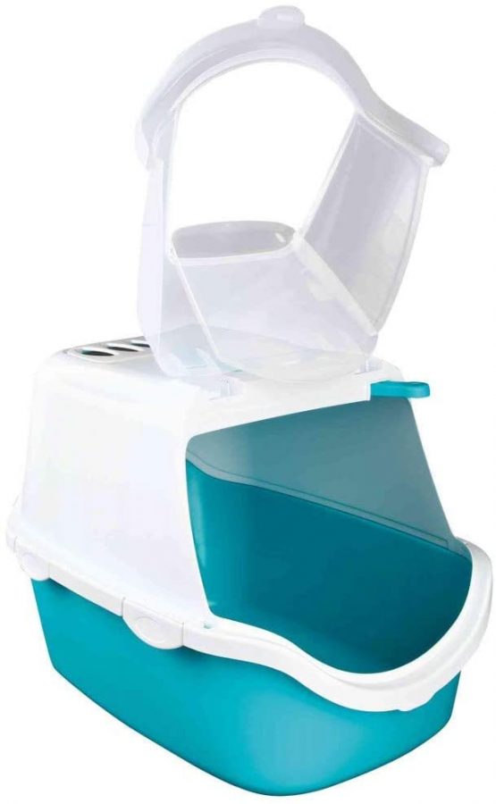 Trixie Vico Easy Clean Cat Litter Tray with Dome, 40 x 40 x 56 cm, Turquoise/White - Image 2