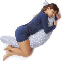 Niimo Pregnancy Pillow for Sleeping XXL Multifunctional Cushion for Nursing Breastfeeding Baby and Maternity Full Body Pillow Pregnant Women 100% Cotton Pillowcase Removable (GREY-WHITE POIS)