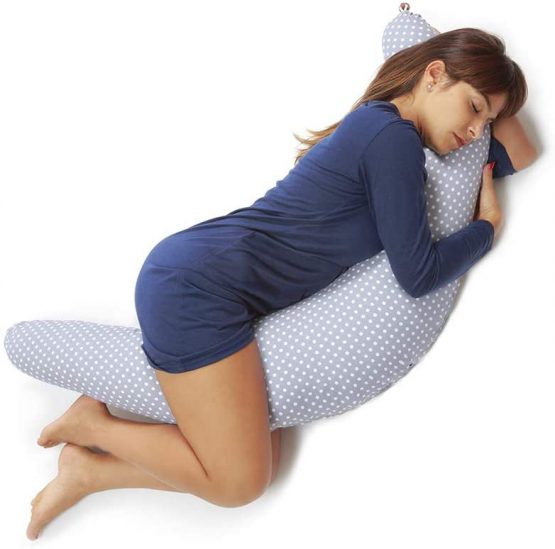 Niimo Pregnancy Pillow for Sleeping XXL Multifunctional Cushion for Nursing Breastfeeding Baby and Maternity Full Body Pillow Pregnant Women 100% Cotton Pillowcase Removable (GREY-WHITE POIS)