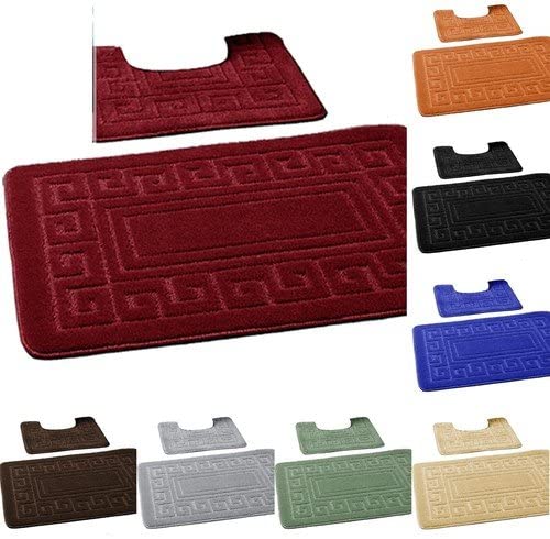 EDS Luxury 2 Piece Greek Bath Mat Set Non Slip Ultra Soft Bathroom Mats Water Absorbent Bath Mats Machine Washable Rug Toilet Mat for Bathroom Floor(Dark Blue) - Image 2
