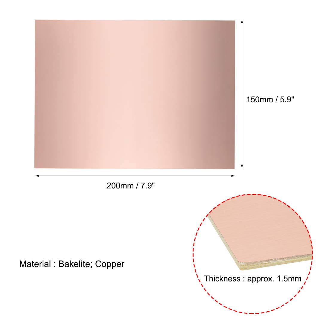 sourcing map Single-Sided Copper Clad Laminate PCB Circuit Board, 250x200mm 9.84x7.87 inch - Image 3