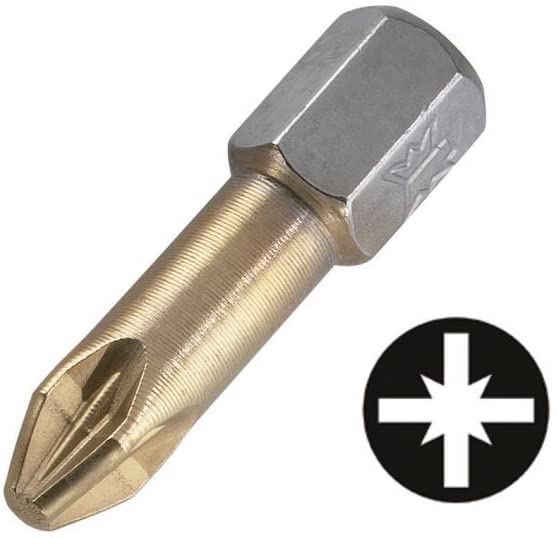 wolfcraft 2 Torsion TiN Bits, Crosshead (PZ 2) I 1326000 I Torsion TiN bits in various sizes, Silver