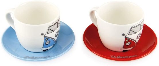 BRISA VW Collection - Volkswagen Hippie Bus T1 Camper Van Espresso Cup 2-pc Set in Gift Box for Kitchen, Garage, Office - Camping Equipment/Gift-Idea/Souvenir (Design: Front/Red/Blue) - Image 2