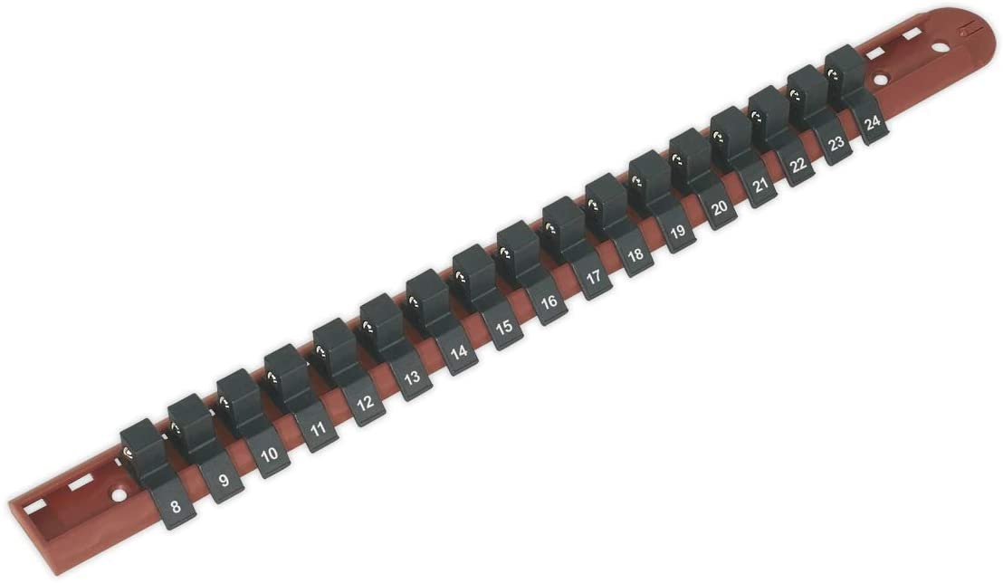 Sealey Ak1217 Socket Retaining Rail with 17 Clips 1/2Sq Drive, Multicoloured, 460mm