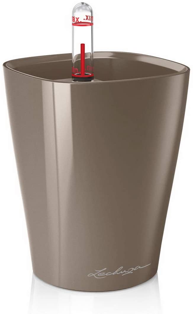 LECHUZA Self Watering Plant Pot MINI DELTINI Small Plastic Indoor Plant Pot without Drainage Hole D10 H13 cm Shiny Taupe