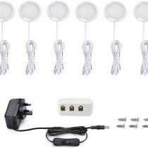 Vlio Under Cabinet Light Kit, Set of 6, LED Puck Lights, 15W, 1500LM, Warm White, Display Cabinet Lighting, Disc Light for Kitchen, Closet, Counter, Cupboard, Shelf, Wardrobe and More