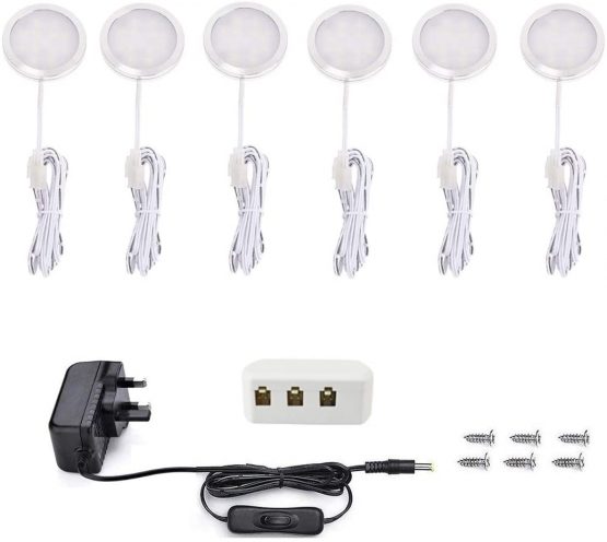 Vlio Under Cabinet Light Kit, Set of 6, LED Puck Lights, 15W, 1500LM, Warm White, Display Cabinet Lighting, Disc Light for Kitchen, Closet, Counter, Cupboard, Shelf, Wardrobe and More
