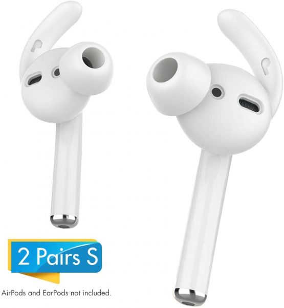 AHASTYLE AirPods Ear Hooks Covers 2 Pairs Silicone Antislip Earbuds Tips [Sound Quality Enhancement] for Apple AirPods 2 & 1 or EarPods (Small & Small, Clear)