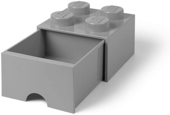 Room Copenhagen Lego Brick 4 Knobs, 1 Drawer, Stackable Storage Box, 4.7 l, Medium Stone Grey, 25 x 25 x 18 cm