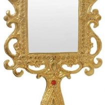 Garden Of Arts Aluminium Metal golden Antiqe Style Hand Mirror