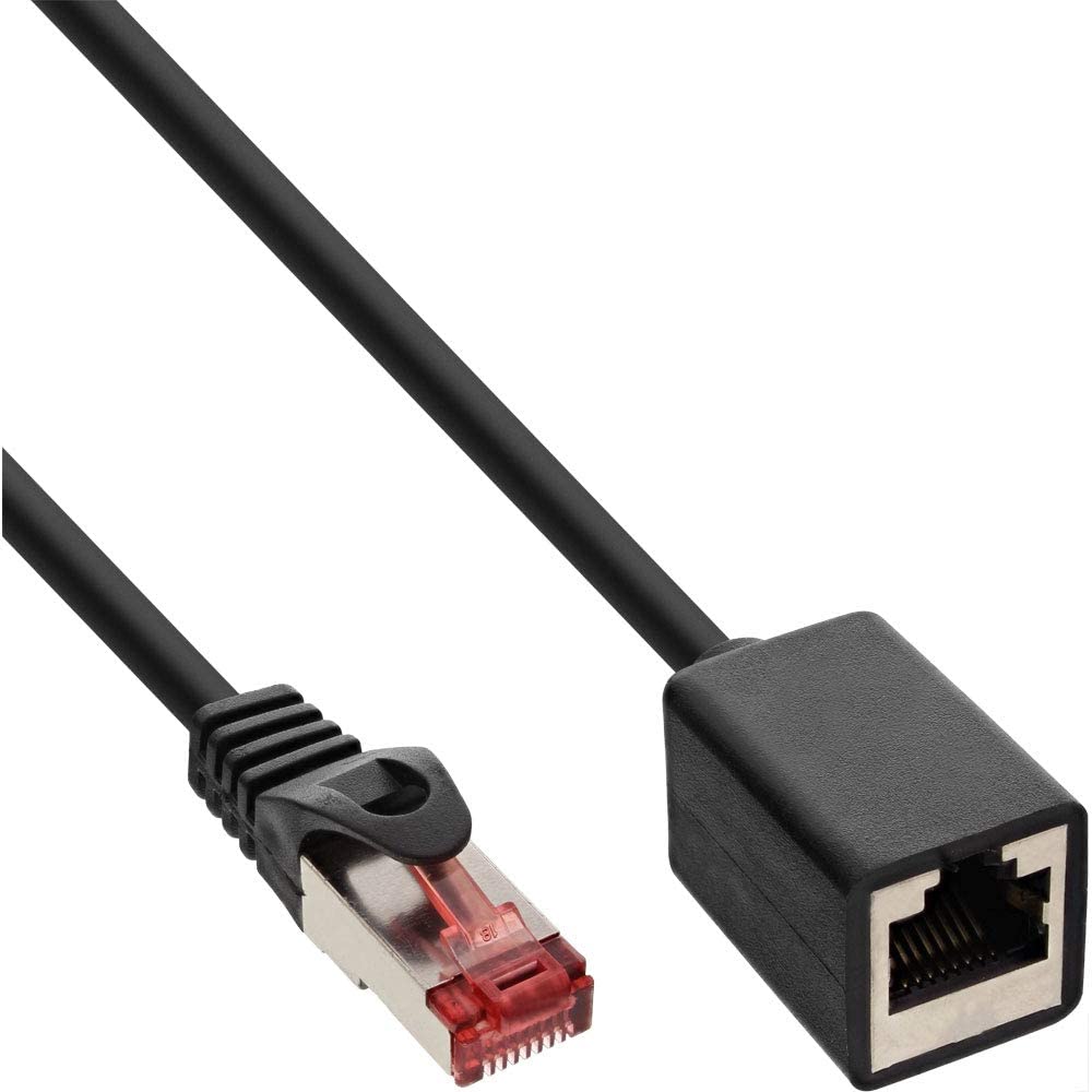 InLine® Patch Cable Extension S/FTP (PiMf), Cat.6, 250 MHz, halogen-, copper, black, 0.5 m, Black,Copper