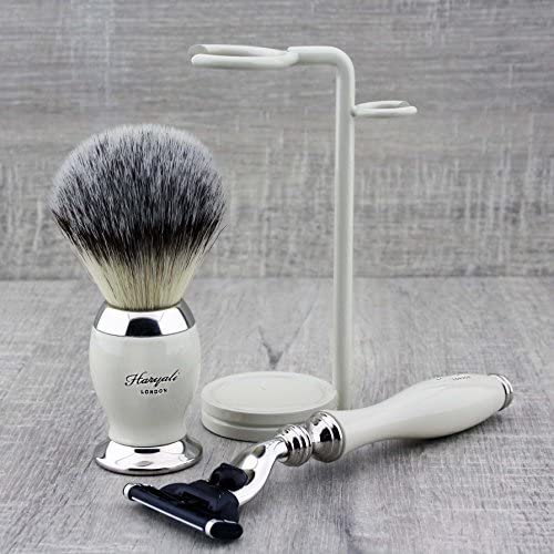 Haryali London Mens Shaving Kit 3 Edge Razor with Synthetic Badger Hair Shaving Brush and Stand Perfect Set for Men - Image 4