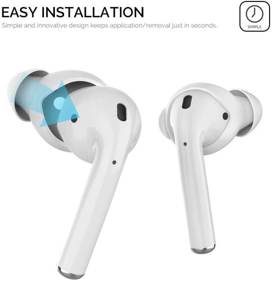 AhaStyle Silicone Earbuds Covers Ear Tips Silicone - Earplugs Covers 4 Pairs Anti-slip [Silicone Storage Hook Pouch] Compatible with Apple AirPods 2 & 1 (2 Pairs Large & 2 Pairs Small, White) - Image 4