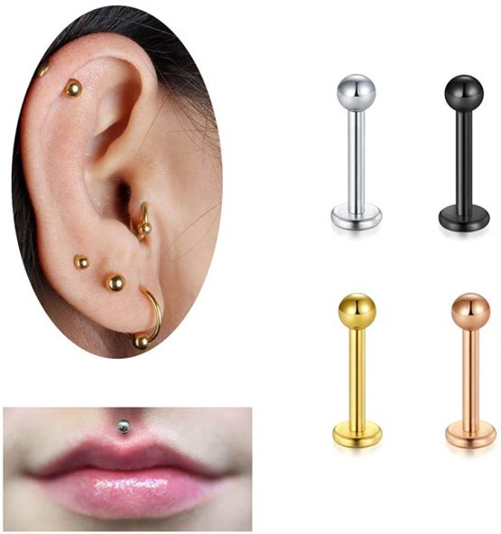 5 Pairs (10PCS) 16G Stainless Steel Labret Monroe Lip Ring Tragus Helix Earring Stud Piercing Jewelry 6mm 8mm 10mm 12mm 14mm - Image 3