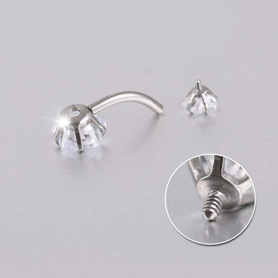 FECTAS 3pcs Silver Belly Button Ring Top Zirconia 316L Surgical Steel 14G Navel Bars Piercing Jewellery - Image 2