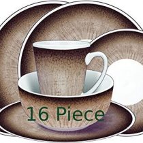 Leisurewize LWACC239 Melamine 16 Pcs Dinner Set - Plates, Bowls, Mugs, Side Plates Stone Effect, Heat Resistant, Dishwasher Safe