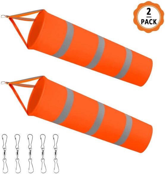 Dadabig 2PCS Windsock Wind Measurement Sock, Orange Airport Windsock with Reflective Belt 2 PCS Outdoor Wind Measurement Sock Bags + 5PCS Dual Swivel Clips for Wind Direction Measurement, 80cm/30inch