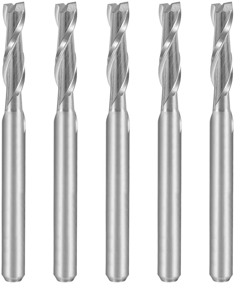 sourcingmap 5PCS 1/8" Shank 3.0mm x 12mm Carbide End Mill CNC Router Bits 2 Flute Milling Bit for Acrylic PVC MDF Wood