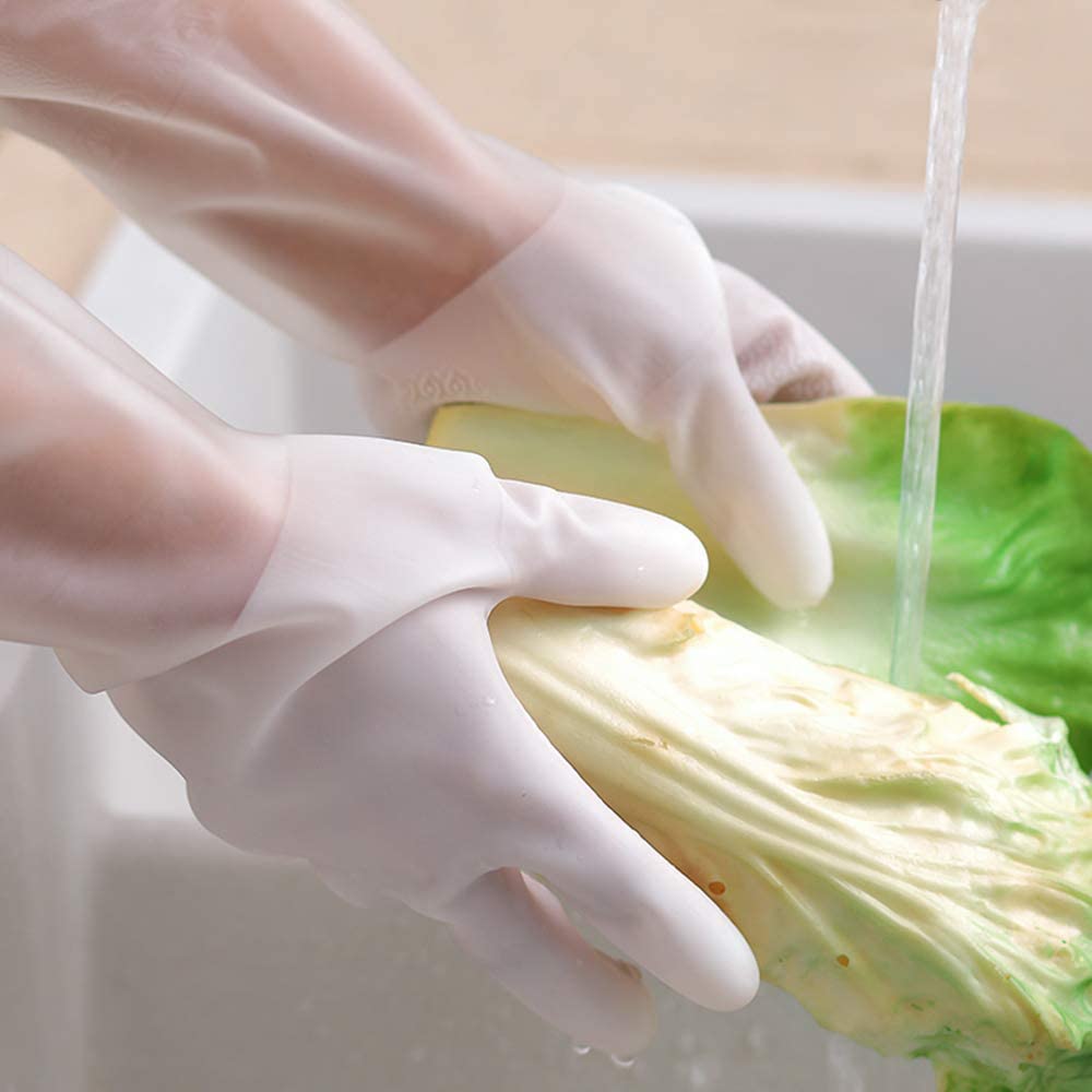 NATUCE 2 Pairs Washing Up Gloves, Household Cleaning Gloves, Waterproof Rubber Gloves, Reusable Kitchen Dishcleaning Gloves, Medium Size (White, M) - Image 4