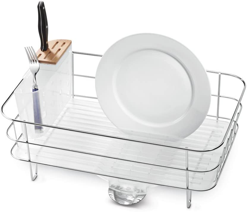 simplehuman KT1107 Slim Wire Frame Dishrack, Frosted Plastic with Stainless Steel, W 32.2cm x H 20.8cm x D 49.5cm