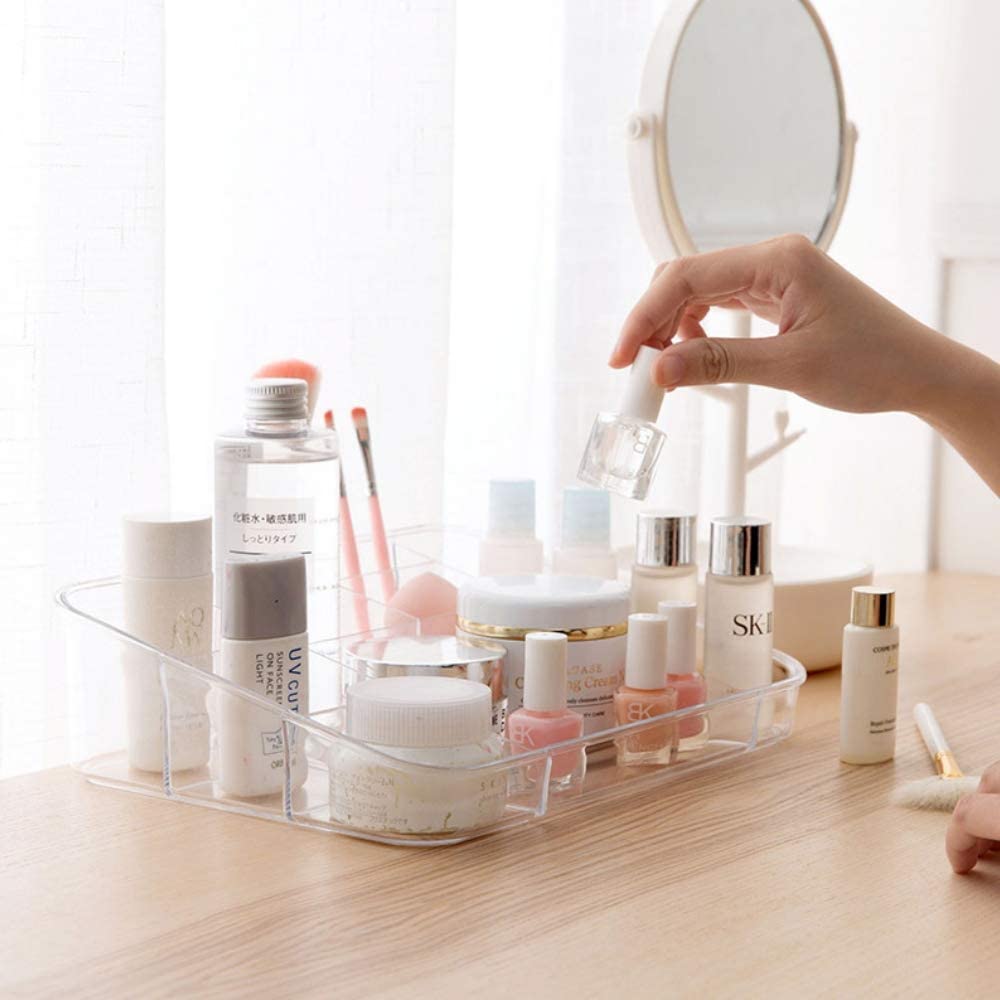 SUNFICON Makeup Tray Organiser Cosmetic Display Case Office Stationery Storage Holder Countertop Storage Unit Makeup Box for Bathroom Drawers,Vanities Office Desk,Washable Crystal Clear Acrylic - Image 3