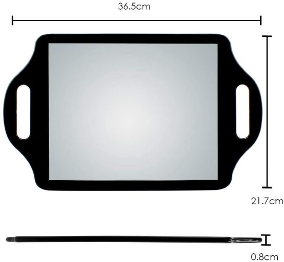 TRIXES Hairdressers Mirror - Salon Handheld Mirror – with 2 Handles Wide Angle –for Hairdressing and Beauty - Large Size 36.5 x 21.7cm – for Professional Barbers and Hairdressers - Black - Image 3