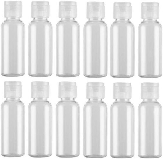 12PCS 30ml/1oz/ Empty Clear Plastic Sample Bottle Travel Container Jar Pot Vial with Flip Lid Perfect for Makeup Emollient Water Shower Gel Emulsion Liquid Comestic Containers (30ml/1oz)