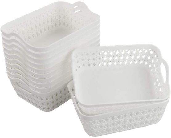 Hokky Plastic Mini Storage Basket, 12-Pack White Baskets Tray