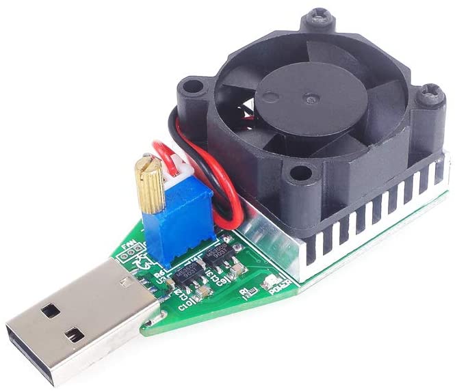 ANGEEK 15W Electric Circuit Tester, Adjustable 0.15-3A Constant Current DC 3.7-13V USB Load Module with Fan