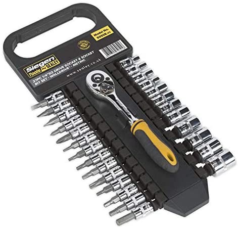 Sealey S0928 6PT Walldrive Metric Socket and Socket Bit Set, 1/4" Square Drive, Silver, 27 Pieces