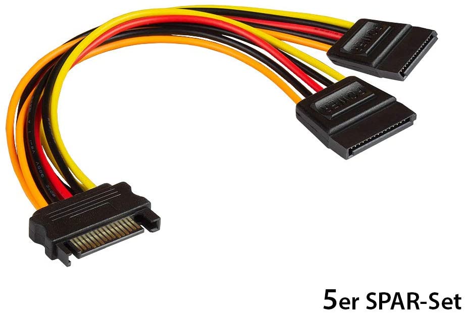 Good Connections 5021-2SBSS-5 SATA Y Power Cable - Set of 5 - SATA Male to 2 x SATA Female - Approx. 20 cm