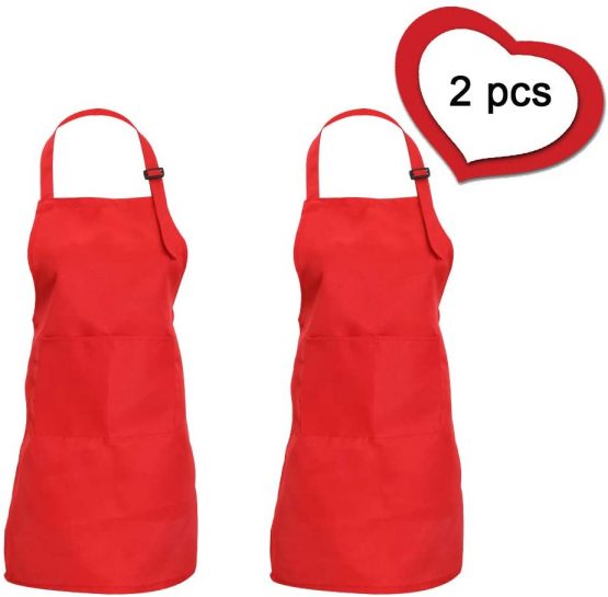 CWFUN 2 Pcs of White Kids-Children Apron,Aprons for Kids-Boys Girls Adjustable Aprons-Children Kid's Kitchen Cooking and Baking Aprons(4-12 Years Old-Children One Size, White)