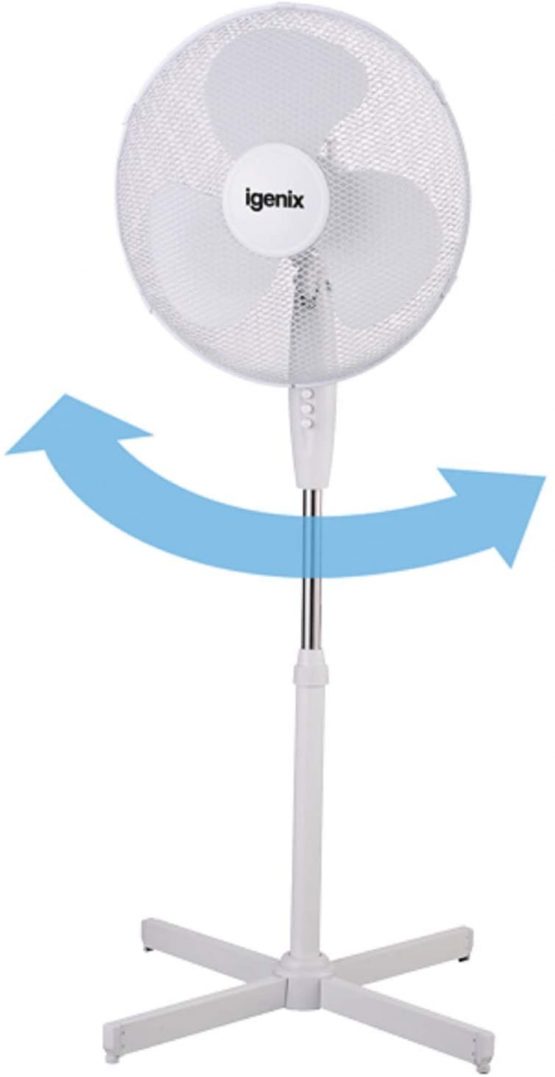 Igenix DF1655 Pedestal Fan, 16 Inch, 3 Speed, Quiet Operation, Oscillating, Adjustable Height, Cooling Fan, Ideal for Home and Office, 40 w, White - Image 2